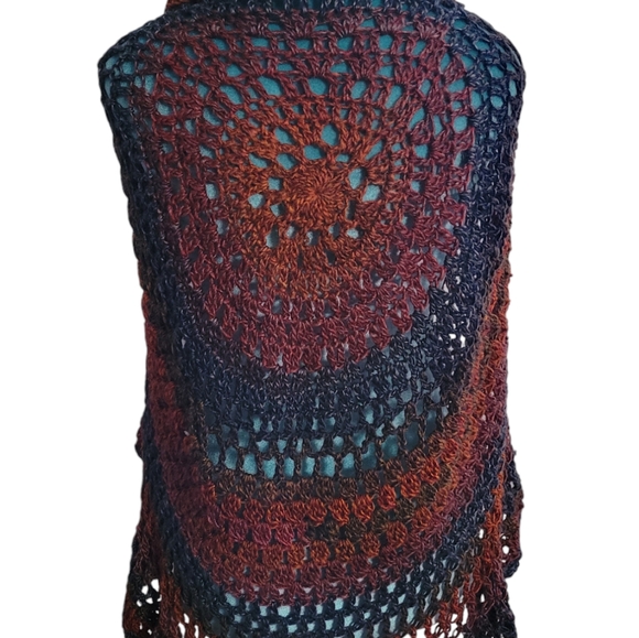 Earthy Asymmetrical Poncho with Collar - Picture 2 of 2